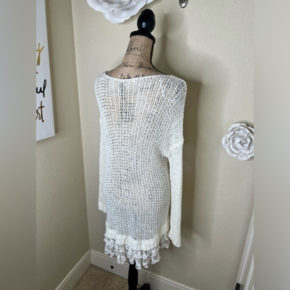 NTM: Entro Open Weave Knit Crochet Layered Lace Cream Tunic Sweater Sz M - Picture 13 of 16